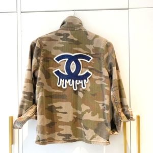 ❣️Custom Dripping Chanel logo Camo jacket!
